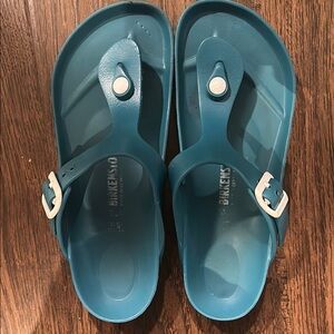 Birkenstock Teal Sandals with White Accents